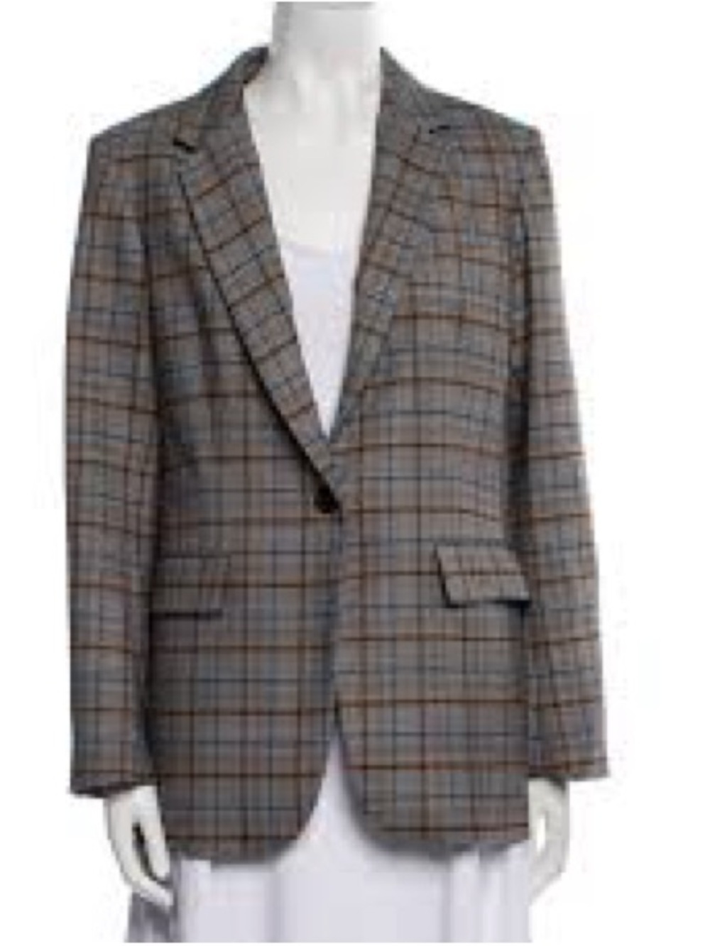 RACHEL Rachel Roy Gray Plaid Blazer with Blue and Brown Windowpane